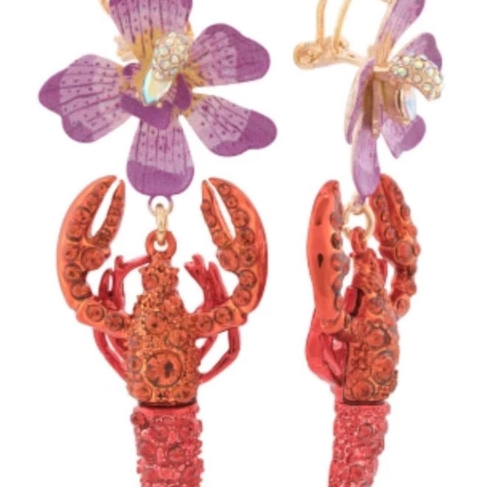 Pink & Red Lobster Orchid Flower Drop Earrings - Statement Women Accessories